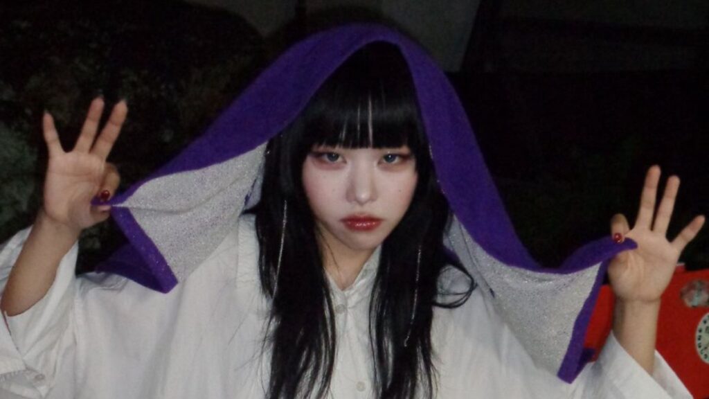 タオルの頭に被る紫今